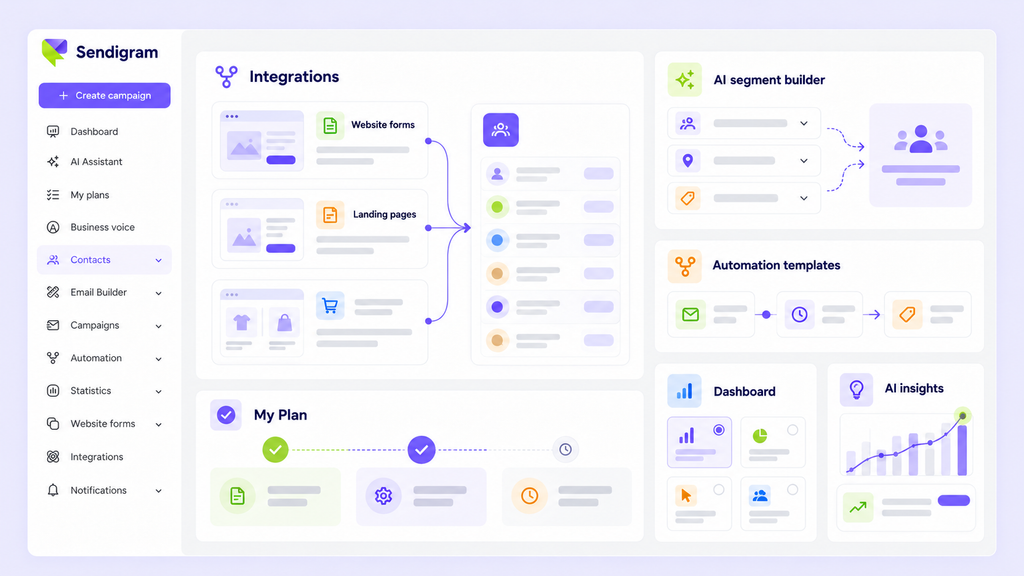 Sendigram Integrations, automation templates