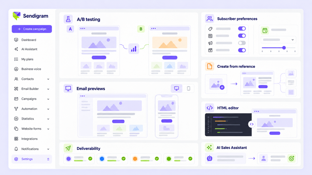 Sendigram A/B testing, HTML editor