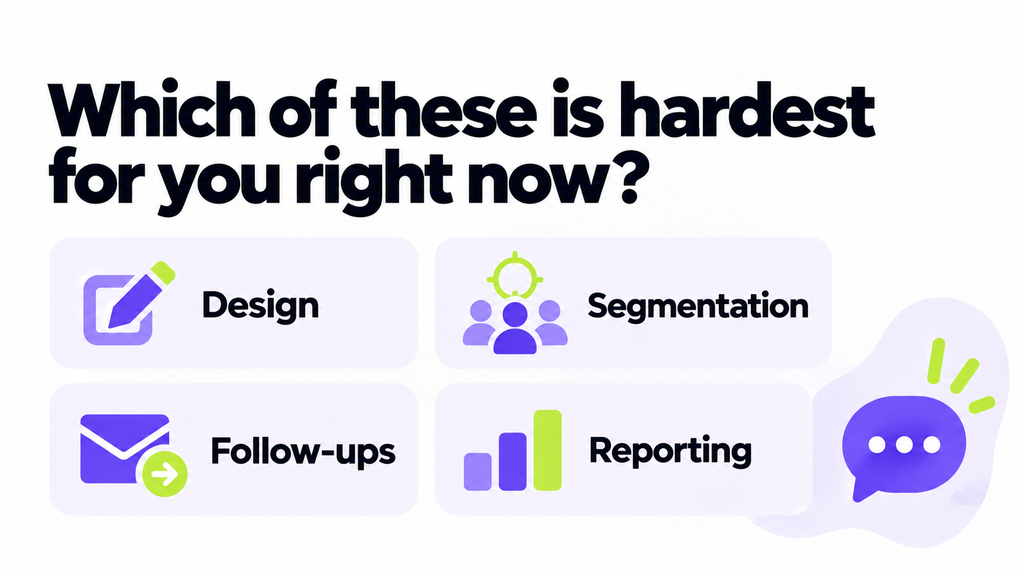 Which of these is hardest for you right now: design, segmentation, follow-ups or reporting