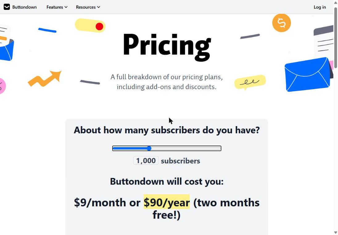 Buttondown pricing page (October 2026)