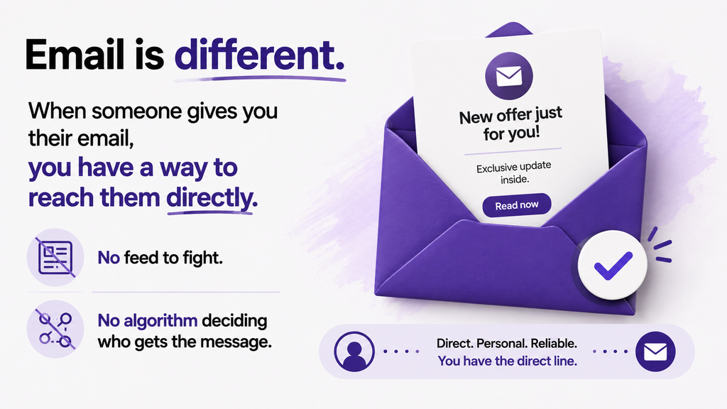 Email is different: when someone gives you their email, you can reach them directly with no algorithm deciding who sees your message