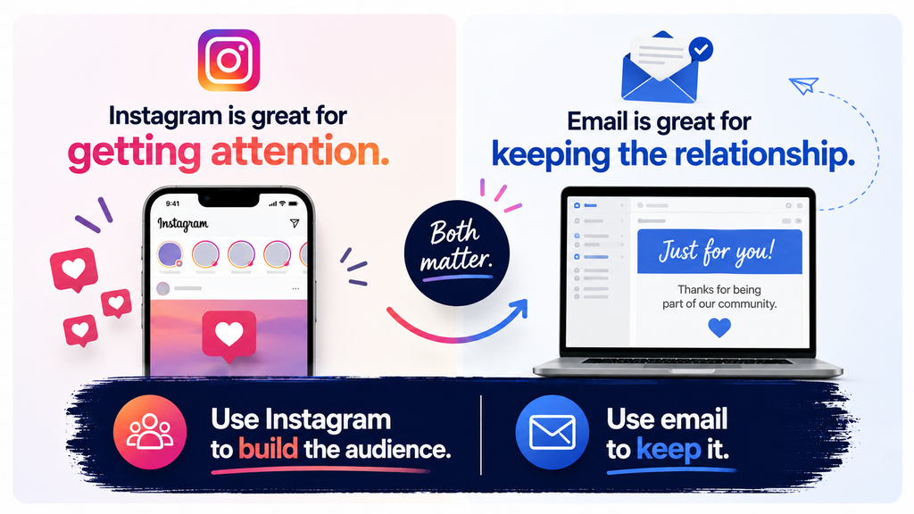 Instagram is great for getting attention; email is great for keeping the relationship