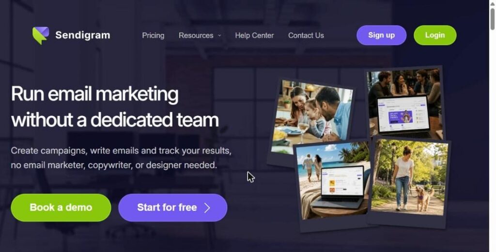 Sendigram homepage (October 2026)