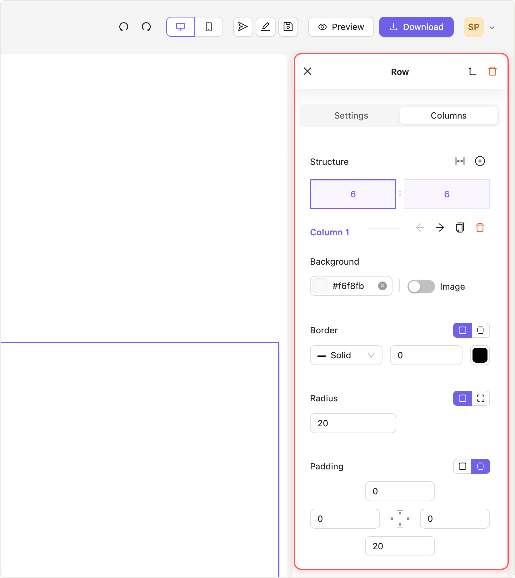Column settings